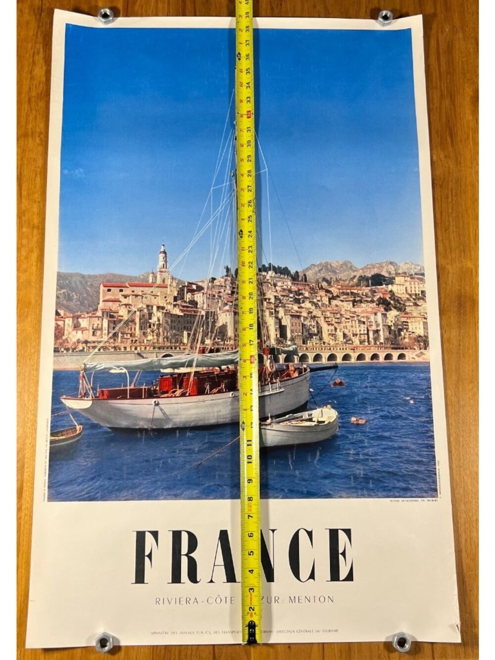 1950s ORIGINAL FRENCH TRAVEL POSTER, Ship, Riviera, Cote D'Azur - 24-1/2"x39" - Picture 15 of 16